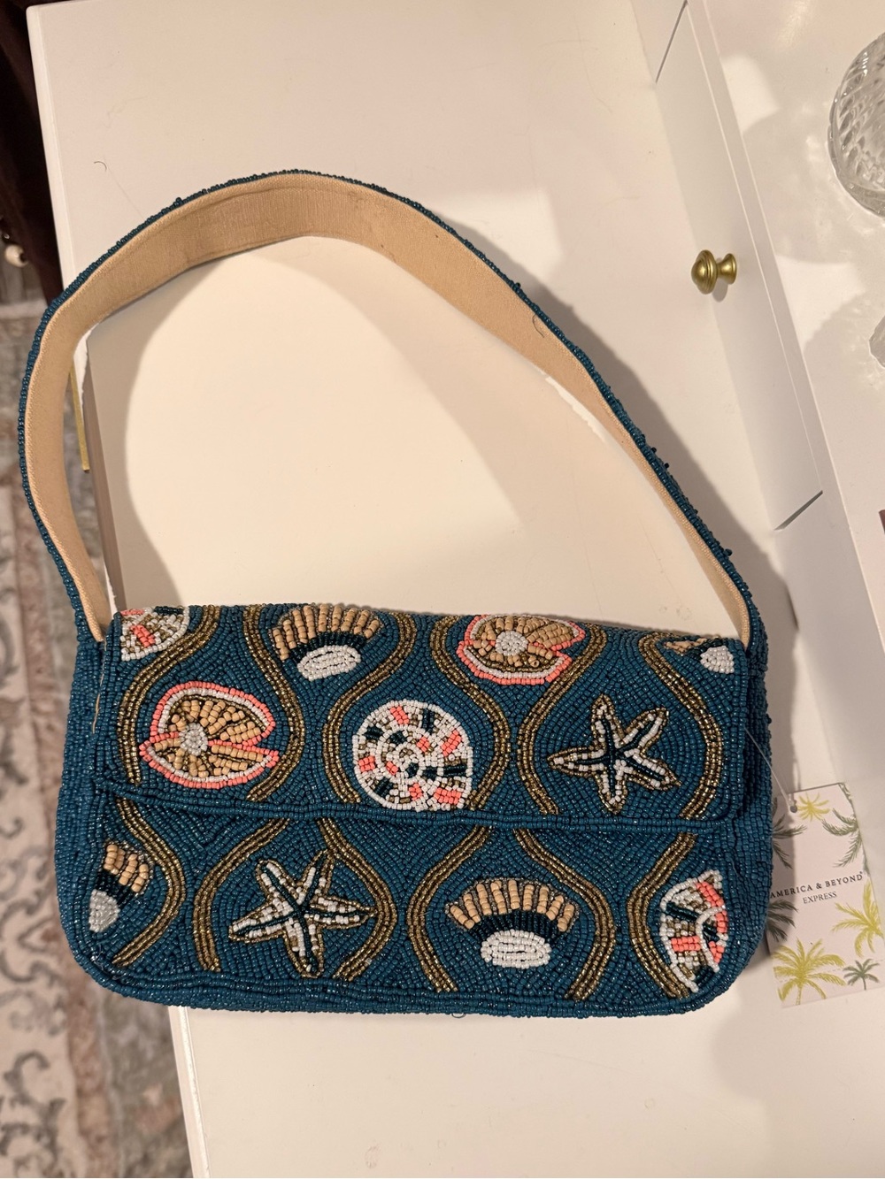 Beaded Seashell Shoulder Bag, seed bead purse coastal - Picture 2 of 6
